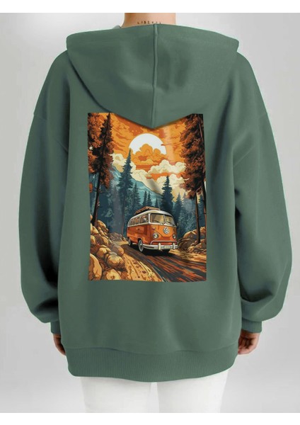 Tasarım Baskılı Oversize Kapüşonlu Kadın-Erkek Sweatshirt