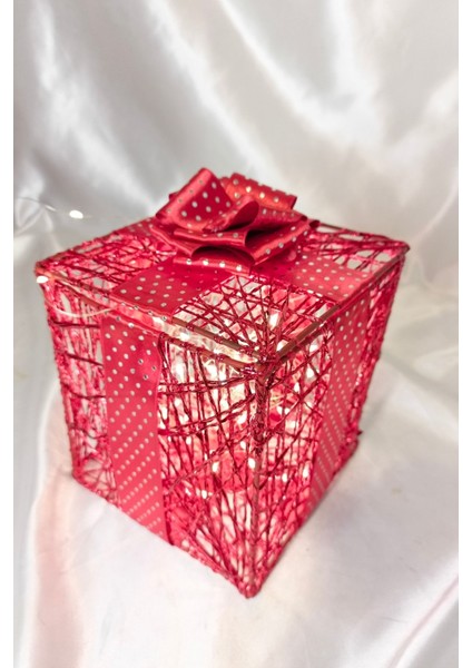 Noel LED Işıklı Hediye Kutusu Paketi Yılbaşı Gold