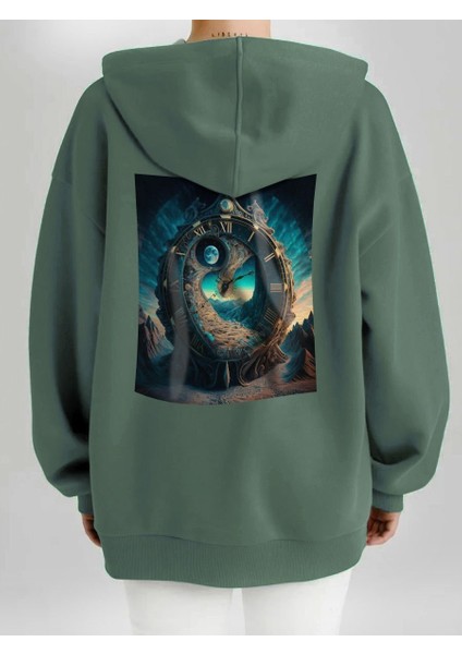 Tasarım Baskılı Oversize Kapüşonlu Kadın-Erkek Sweatshirt