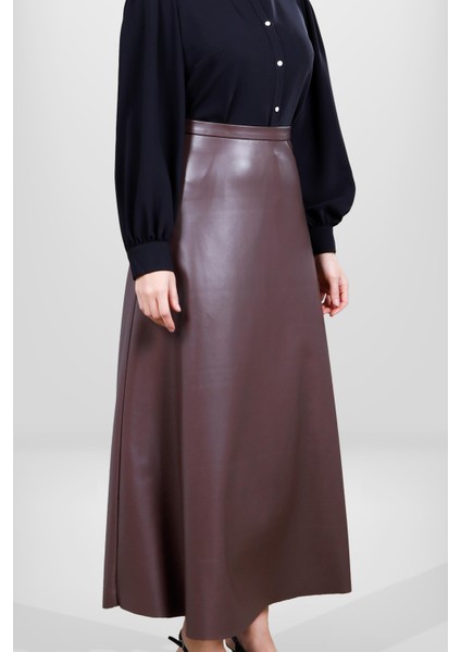 4076 Kahve Uzun Deri Etek fiyatları