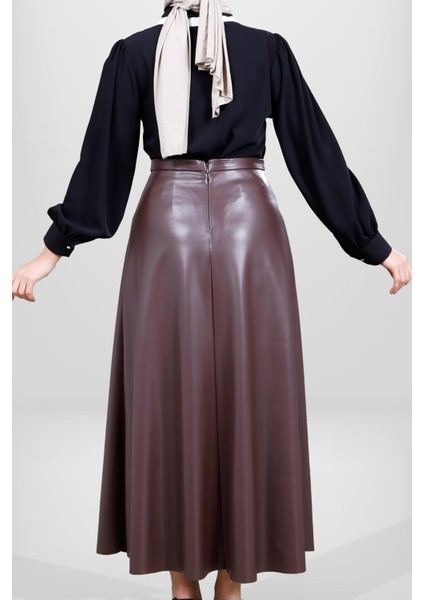 4076 Kahve Uzun Deri Etek modelleri