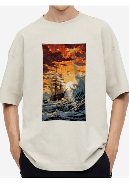 Tasarım Baskılı Oversize Kadın-Erkek Dtf Baskı Tshirt