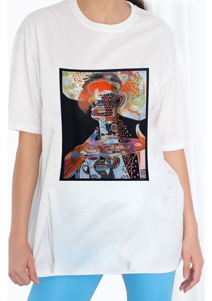 Tasarım Baskılı Oversize Kadın-Erkek Dtf Baskı Tshirt