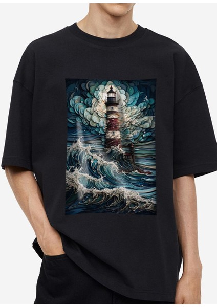 Tasarım Baskılı Oversize Kadın-Erkek DTF Baskı Tshirt