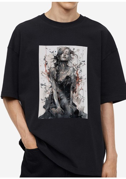 Tasarım Baskılı Oversize Kadın-Erkek Dtf Baskı Tshirt