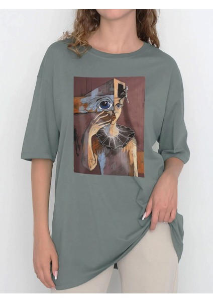 Tasarım Baskılı Oversize Kadın-Erkek Dtf Baskı Tshirt