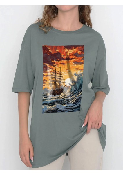 Tasarım Baskılı Oversize Kadın-Erkek Dtf Baskı Tshirt