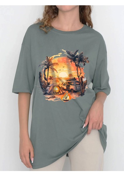 Tasarım Baskılı Oversize Kadın-Erkek Dtf Baskı Tshirt