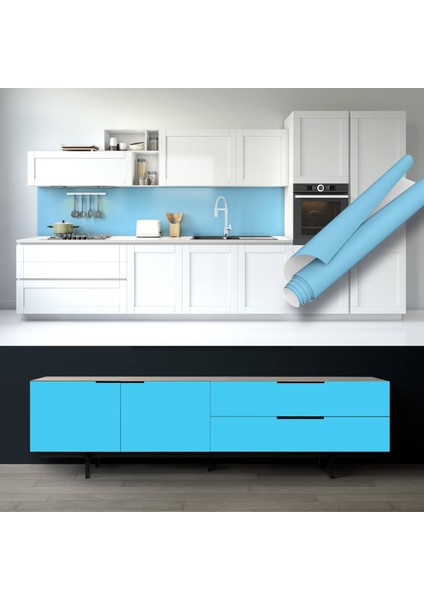 Mat Düz Bebek Mavisi Yapışkanlı Folyo, Mutfak, Tezgah, Masa, Dolap Kaplama Folyosu, Isıya Dayanıklı, Su Geçirmez, Yapışkan Folyolar, Sticker, Büyük Ebatlı, Dekoros