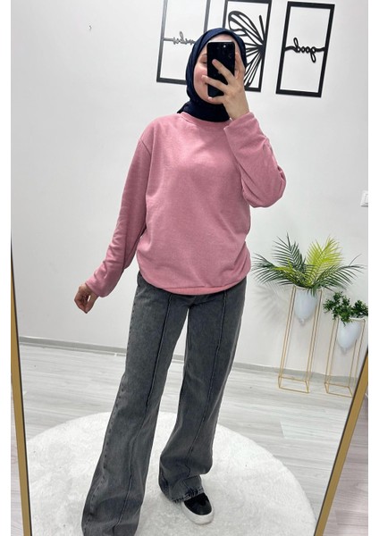 Içi Polarlı Iki Iplik Şardonlu Sweatshirt Pembe