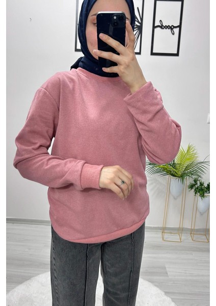 Içi Polarlı Iki Iplik Şardonlu Sweatshirt Pembe