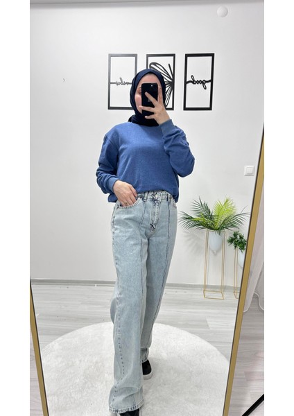 Içi Polarlı Iki Iplik Şardonlu Sweatshirt Mavi