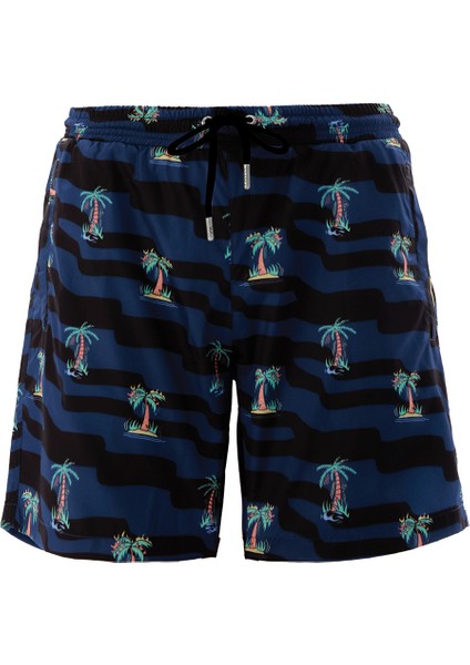 Erkek Havuz Deniz Şort Desenli Alna S127 Koyu Lacivert