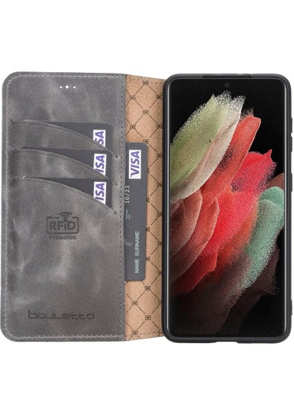 Samsung Galaxy S21 Serisi Cüzdanlı Deri Kılıf - S21 / Gri