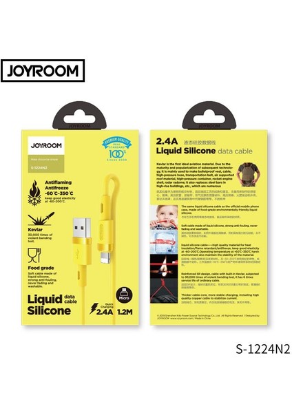 S-1224N2 1.2m 2.4A Usb-Mikro Silikon Data ve Şarj Kablosu Sarı