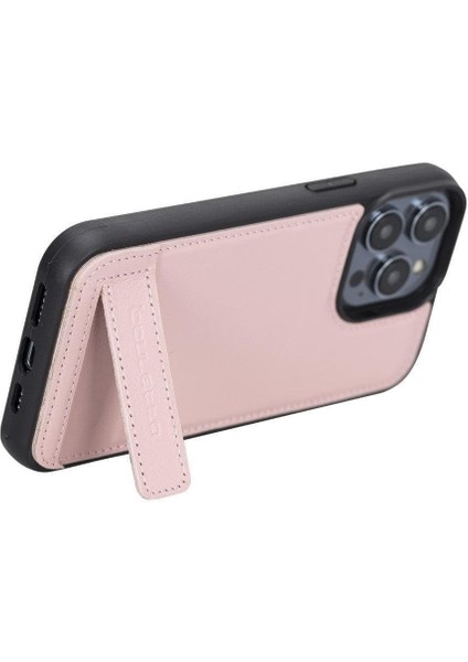 Apple iPhone 14 Serisi Standlı Deri Arka Kapak - iPhone 14 / Pembe