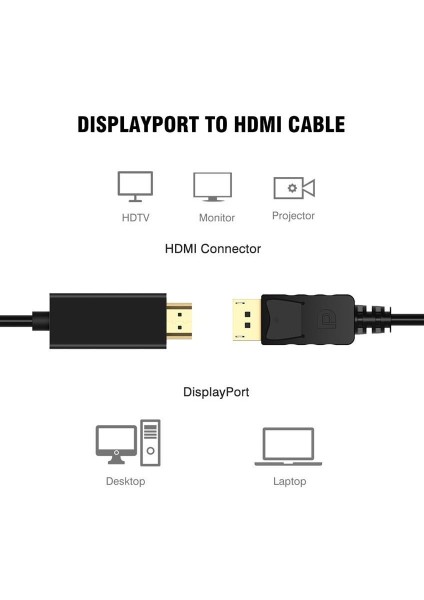 Displayport To HDMI Çevirici Dönüştürücü Adaptör Kablosu 1.8 Metre