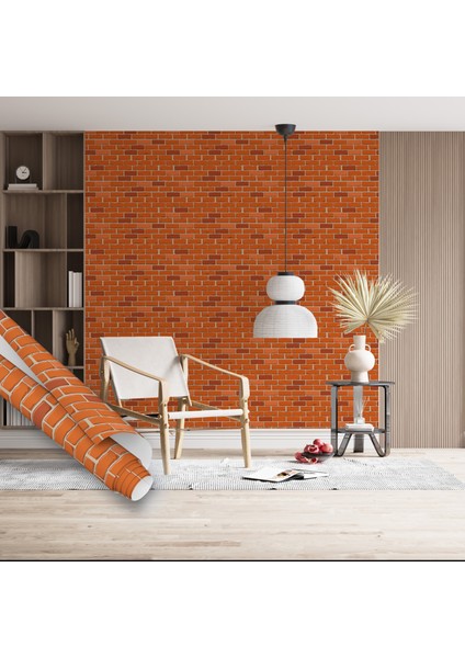 Kiremit Rengi Tuğla Görünümlü Yapışkanlı Folyo, Mutfak, Tezgah, Masa, Dolap Kaplama Folyosu, Isıya Dayanıklı, Su Geçirmez, Kendinden Yapışkan Folyolar, Sticker, Büyük Ebatlı, Dekoros