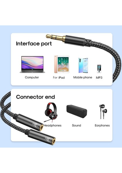 SY-A04 Splitter Y Kulaklık Ayırıcı Ses Kablosu 0,2 M-Siyah