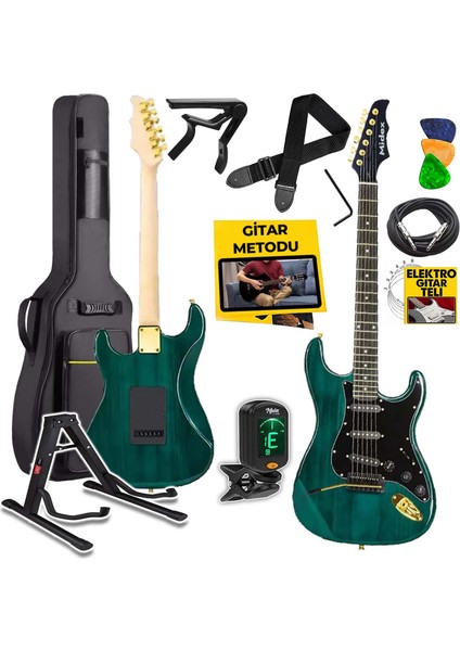 GLC-40GR Profesyonel Elektro Gitar Yeşil (Stand Gigbag Askı Capo Tuner Pena Kablo Yedek Tel)