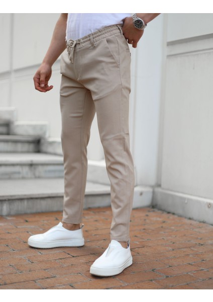 Erkek Bej Renk Slım Fit Jogger Pantolon Renk Solması Yapmaz Yüksek Kalite Likralı fiyatları
