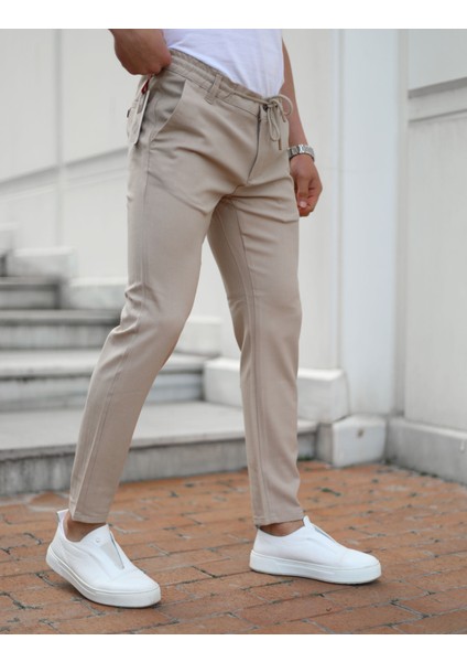 Erkek Bej Renk Slım Fit Jogger Pantolon Renk Solması Yapmaz Yüksek Kalite Likralı modelleri