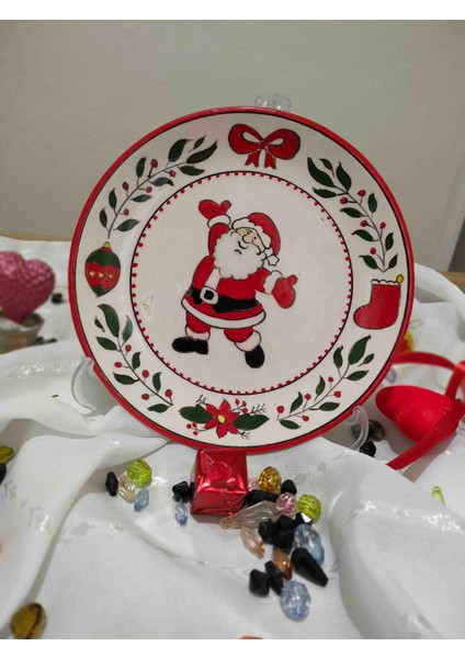 Noel Baba Figürlü El Yapımı Seramik Tabak
