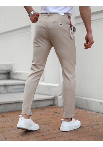 Erkek Bej Renk Slım Fit Jogger Pantolon Renk Solması Yapmaz Yüksek Kalite Likralı fırsatları