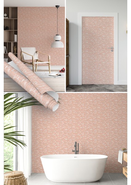 Pembe Tuğla Görünümlü Desenli Yapışkanlı Folyo, Mutfak, Tezgah, Masa, Dolap Kaplama Folyosu, Isıya Dayanıklı, Su Geçirmez, Kendinden Yapışkan Folyolar, Sticker, Büyük Ebatlı, Dekoros