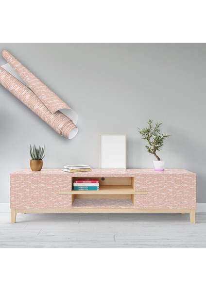Pembe Tuğla Görünümlü Desenli Yapışkanlı Folyo, Mutfak, Tezgah, Masa, Dolap Kaplama Folyosu, Isıya Dayanıklı, Su Geçirmez, Kendinden Yapışkan Folyolar, Sticker, Büyük Ebatlı, Dekoros