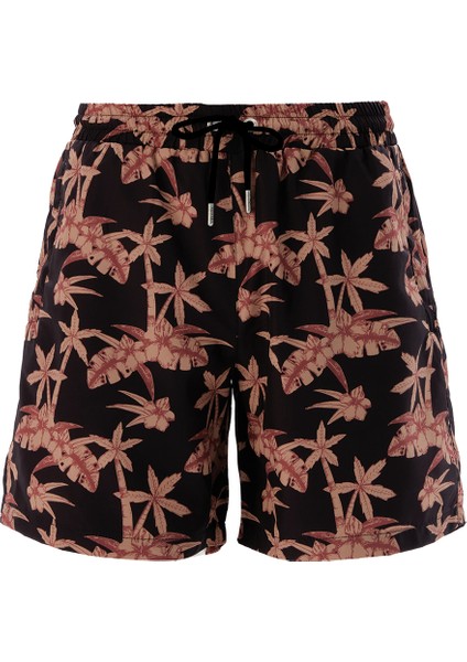 Erkek Havuz Deniz Şort Desenli Adofo S121 Siyah