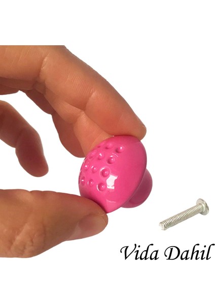 3 Adet Pembe Noktalı Mantar Düğme Kulp Çocuk Bebek Mobilya Çekmece Dolap Kapak Kulbu Metal Kulp Aksesuarları Vidalı