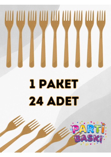1 Paket 24 Adet Gold Altın Sarısı Plastik Çatal - Doğum Günü Parti Çatalı