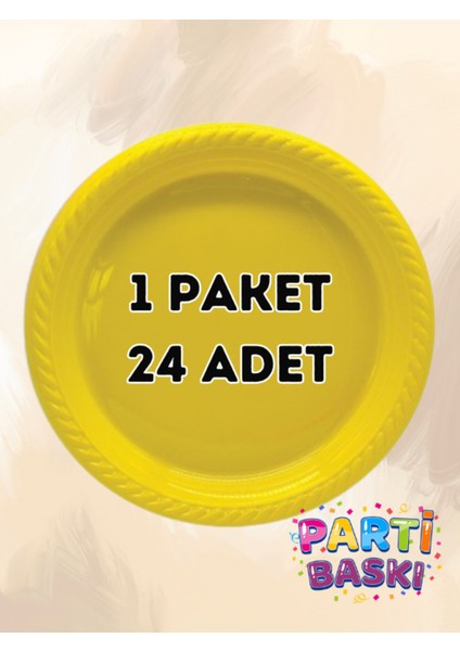 1 Paket 24 Adet Sarı Plastik Tabak - Doğum Günü Parti Tabağı