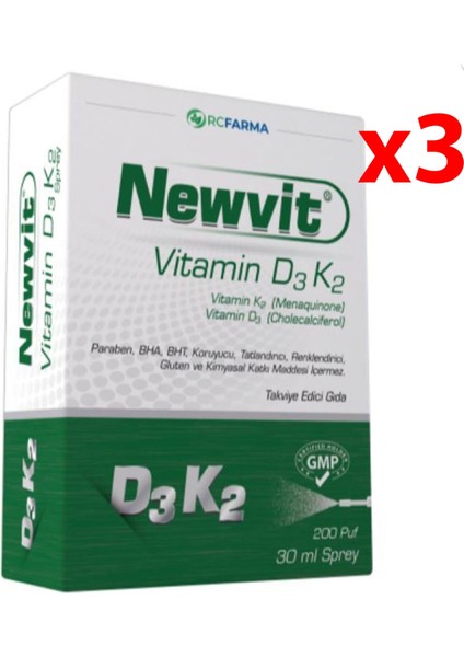 Newvit Vitamin D3k2 Sprey 30 Ml 3 Adet