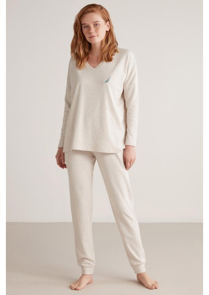 Uzun Kol V Yaka Kadın Pijama Takım W616