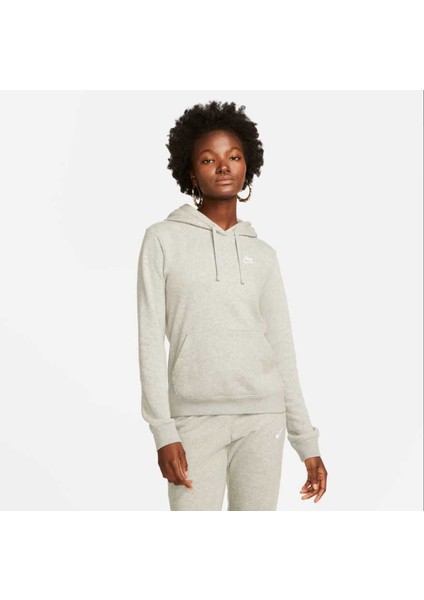 Siyah - Gri - Gümüş Kapüşonlu Kadın Sweatshirt DQ5793-063 W Club Flc Std Po Hdy