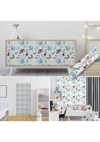 Renkli Çok Desenli Çocuklar Için Yapışkan Folyo, Kendinden Yapışkanlı Folyolar, Bebek Odası, Çocuk Odası, Dolap Kaplama Folyosu, Su Geçirmez, Yapışkan Folyolar, Sticker, Büyük Ebatlı, Dekoros modelleri