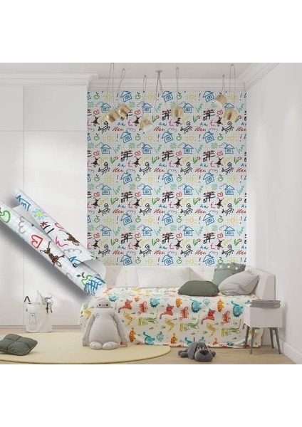 Renkli Çok Desenli Çocuklar Için Yapışkan Folyo, Kendinden Yapışkanlı Folyolar, Bebek Odası, Çocuk Odası, Dolap Kaplama Folyosu, Su Geçirmez, Yapışkan Folyolar, Sticker, Büyük Ebatlı, Dekoros fırsatları