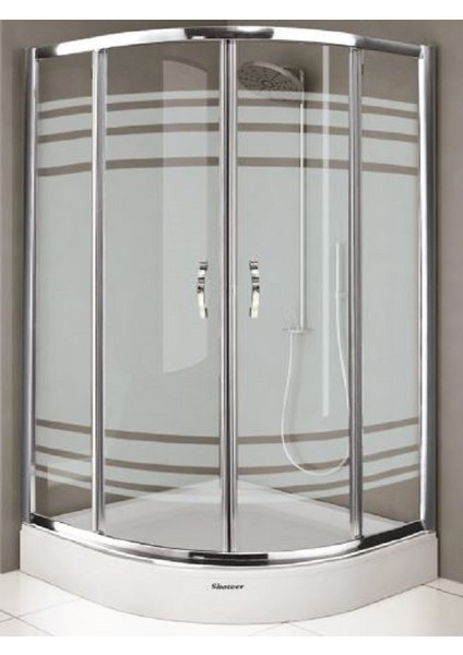 Aktu -Desaş Duşakabin ve Tekne - 90 x 90 Oval - 5mm Temprli Cam - Parlak Alm. Profil - Çizgili Desen - Fırsat Ürünü