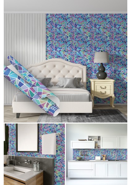 Renkli Geometrik Desenli Yapışkanlı Folyo, Mutfak, Tezgah, Masa, Dolap Kaplama Folyosu, Isıya Dayanıklı, Su Geçirmez, Kendinden Yapışkan Folyolar, Sticker, Büyük Ebatlı, Dekoros