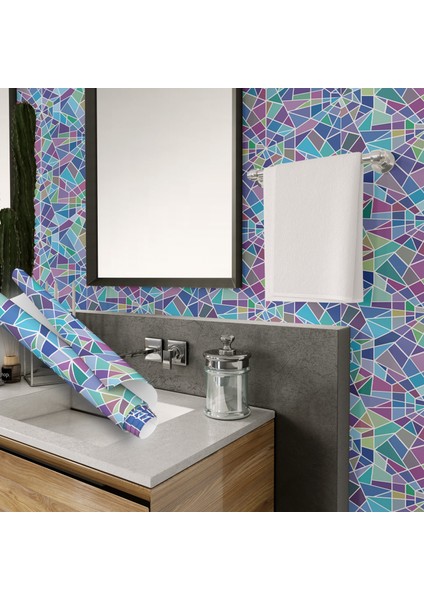 Renkli Geometrik Desenli Yapışkanlı Folyo, Mutfak, Tezgah, Masa, Dolap Kaplama Folyosu, Isıya Dayanıklı, Su Geçirmez, Kendinden Yapışkan Folyolar, Sticker, Büyük Ebatlı, Dekoros modelleri