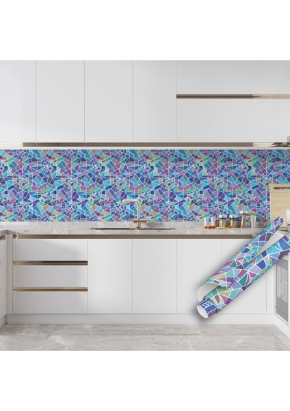 Renkli Geometrik Desenli Yapışkanlı Folyo, Mutfak, Tezgah, Masa, Dolap Kaplama Folyosu, Isıya Dayanıklı, Su Geçirmez, Kendinden Yapışkan Folyolar, Sticker, Büyük Ebatlı, Dekoros fırsatları