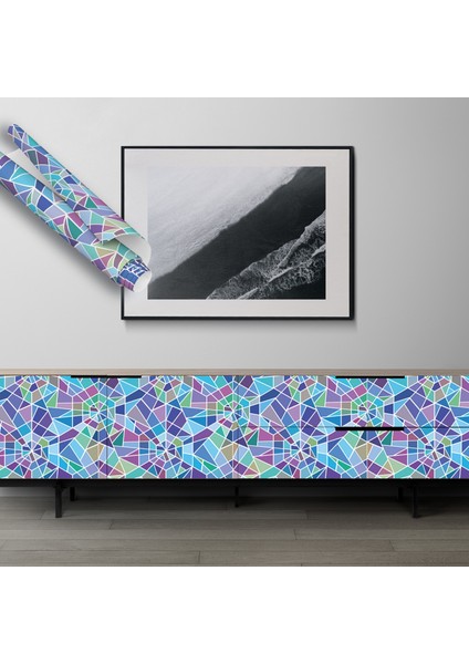 Renkli Geometrik Desenli Yapışkanlı Folyo, Mutfak, Tezgah, Masa, Dolap Kaplama Folyosu, Isıya Dayanıklı, Su Geçirmez, Kendinden Yapışkan Folyolar, Sticker, Büyük Ebatlı, Dekoros indirimleri