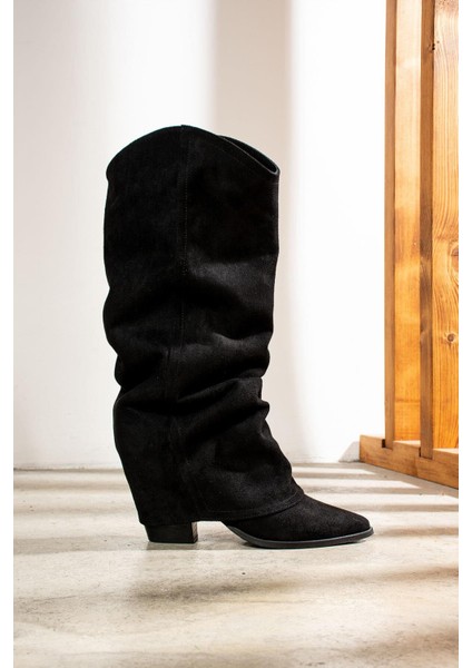 Dima Siyah Süet Körüklü Kadın Topuklu Çizme fiyatları