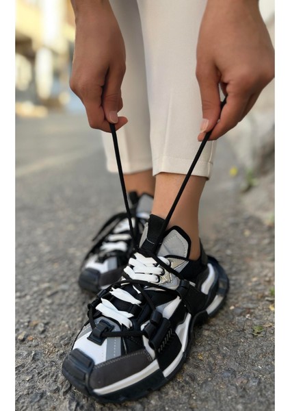 Kadın lopez Siyah Beyaz Bağcık Detaylı Sneaker Spor Ayakkabı indirimleri