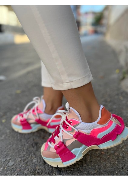 Kadın lopez Pudra Fujya Bağcık Detaylı Sneaker Spor Ayakkabı indirimleri