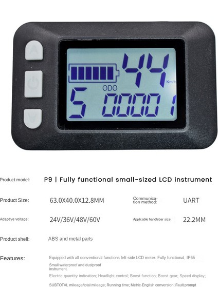 P9 LCD Ekran Gösterge Paneli Metre LCD Ekran 24V 36V 48V 60V Elektrikli Bisiklet Ölçer Elektrikli Scooter Için LCD Ekran (Sm Fiş) (Yurt Dışından) fiyatları