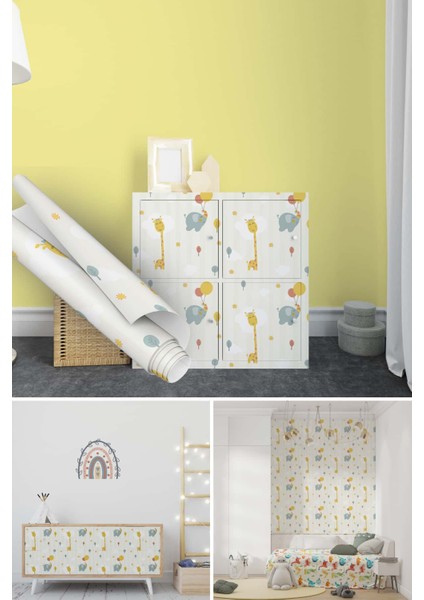 Sevimli Yavru Hayvanlar Yapışkanlı Folyo, Zürafa ve Fil Hayvan Folyoları, Çizgi Film Desenli, Bebek Odası, Çocuk Odaları, Kaplama Folyosu, Yapışkan Folyolar, Sticker, Büyük Ebatlı, Dekoros modelleri