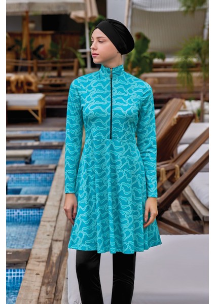 Likralı Tam Kapalı Tesettür Mayo Alun 9010 Siyah Remsa Mayo